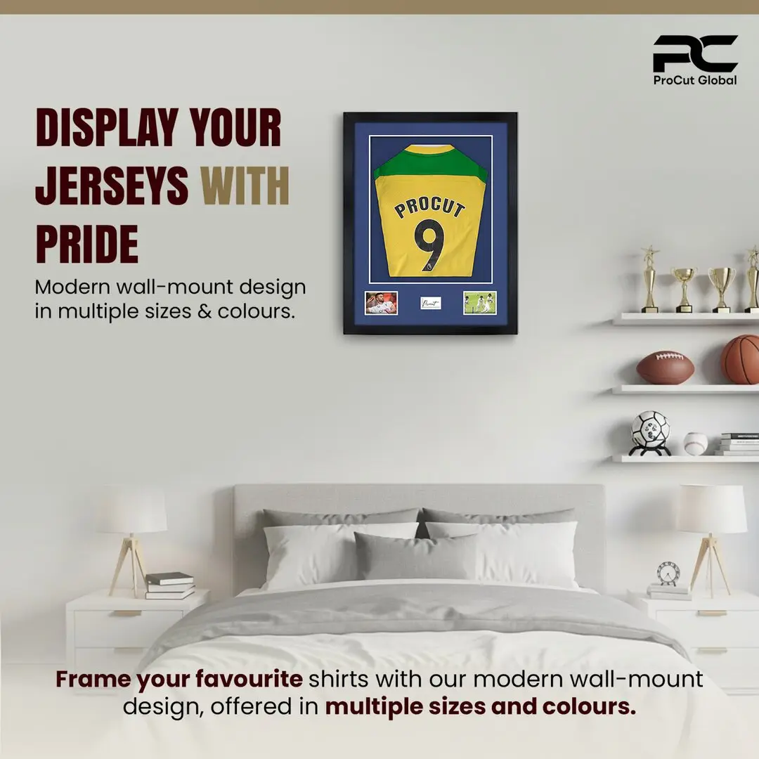 77.5x58.5cm Mat Black Football Shirt Frame With Blue Mount And Perspex Front - Box Display For Football, Rugby, And Other Sports Jerseys thumbnail 6