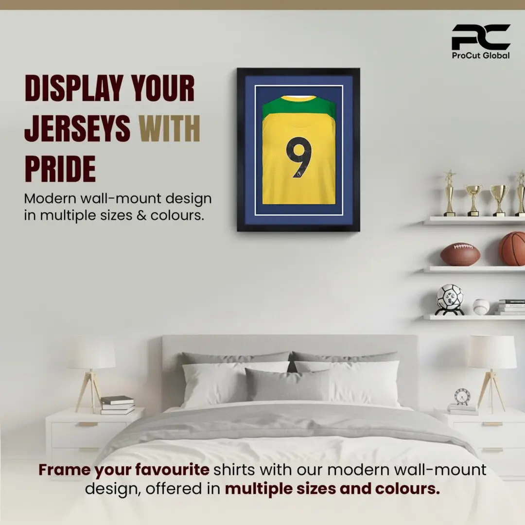 80x60cm Mat Black Football Shirt Frame With Blue Mount And Perspex Front For Sports Jerseys thumbnail 6