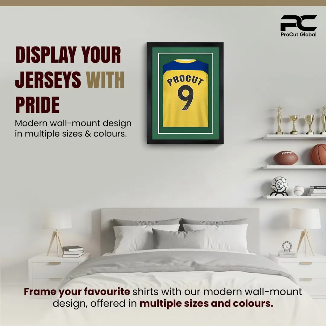 80x60cm Mat Black Football Shirt Frame With Emerald (Green) Mount And Perspex Front - Box Display For Football, Rugby, And Other Sports Jerseys thumbnail 6