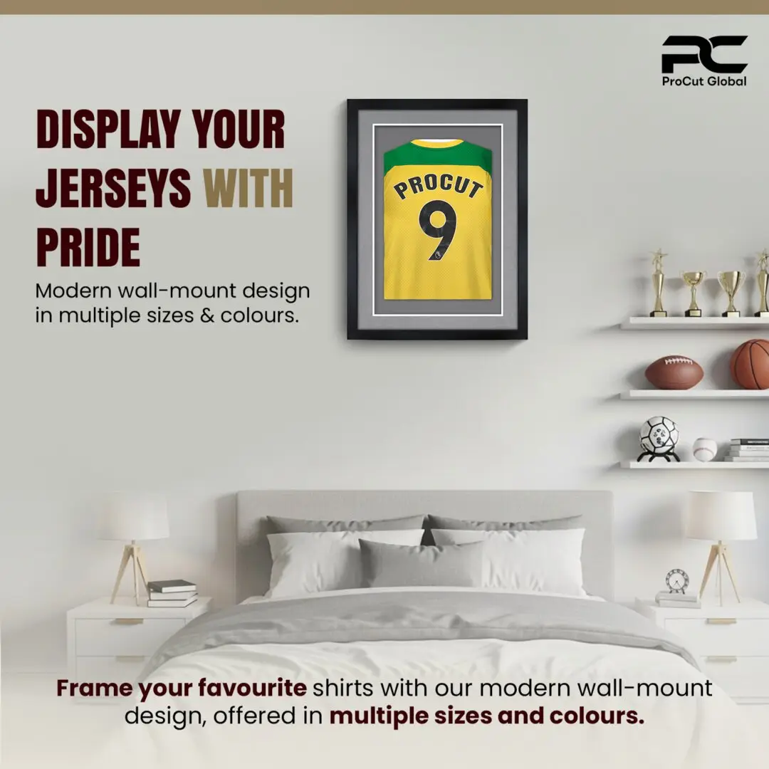 80x60cm Mat Black Football Shirt Frame With Mid Grey Mount And Perspex Front For Sports Jerseys thumbnail 6
