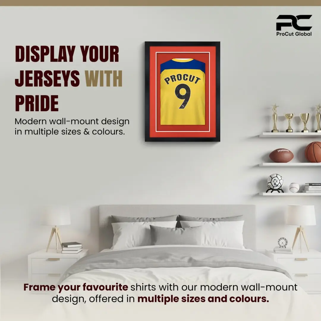 80x60cm Mat Black Football Shirt Frame With Poppy Red Mount And Perspex Front For Sports Jerseys thumbnail 6