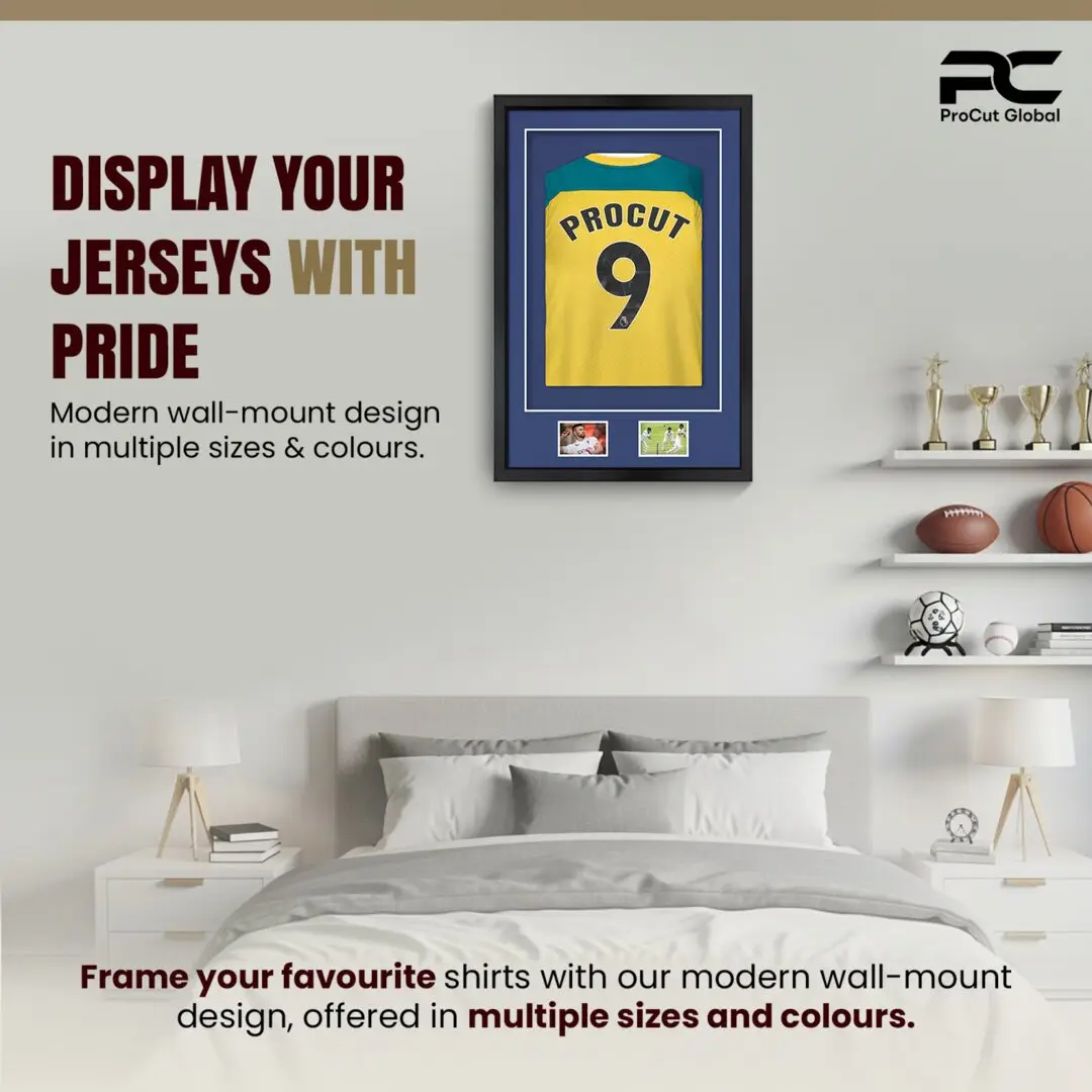 90x60cm Mat Black Football Shirt Frame With Blue Mount And Perspex Front - Fits Football, Rugby, And Other Sports Jerseys thumbnail 6