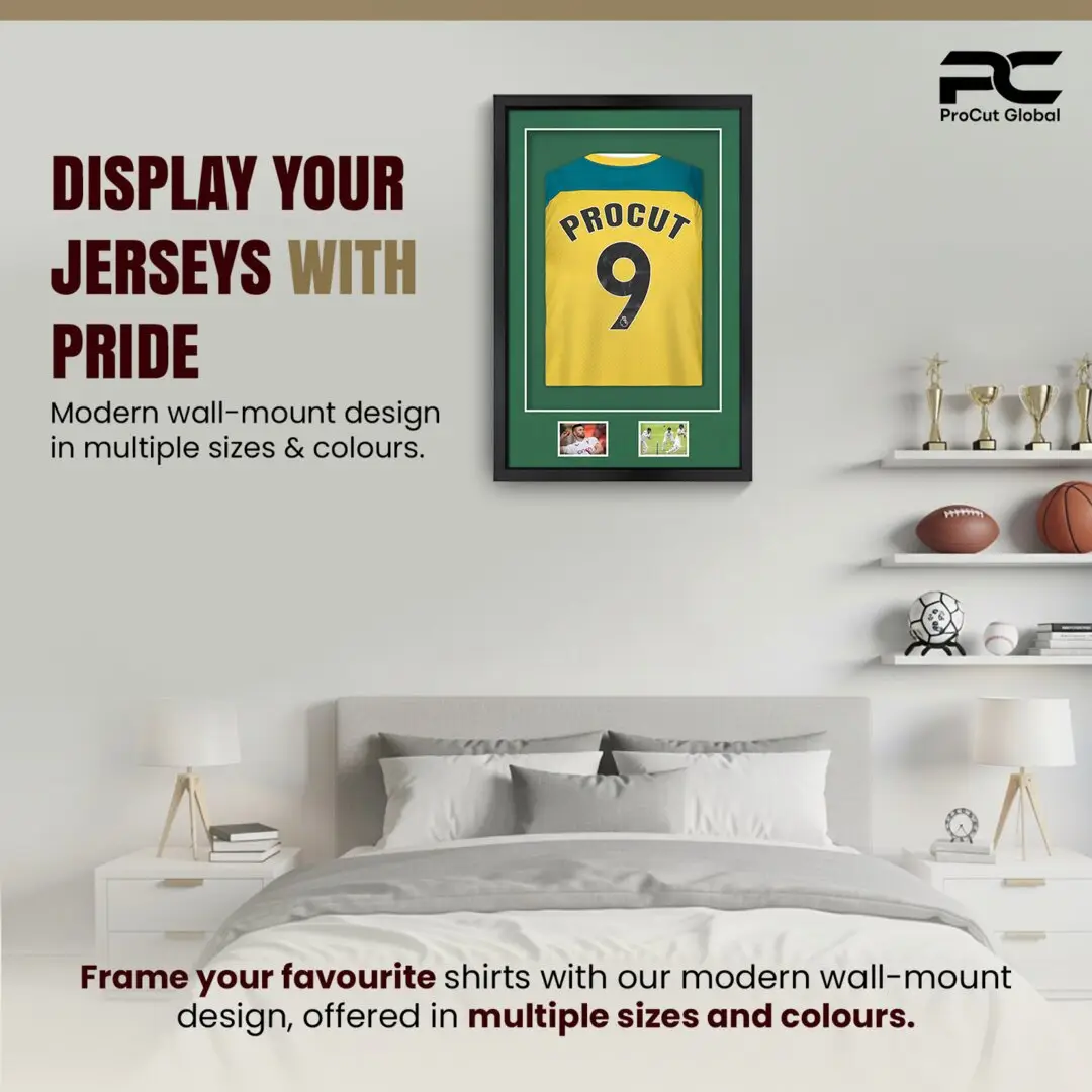 90x60cm Mat Black Football Shirt Frame With Emerald (Green) Mount And Perspex Front - Box Display For Football, Rugby, And Other Sports Jerseys thumbnail 6
