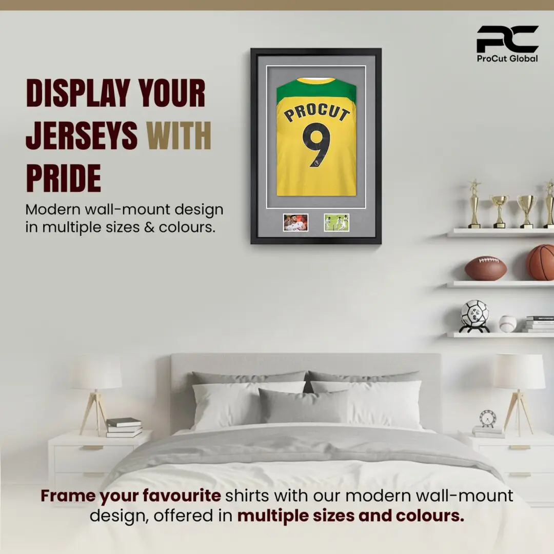 90x60cm Mat Black Football Shirt Frame With Mid Grey Mount And Perspex Front - Fits Football, Rugby, And Other Sports Jerseys thumbnail 6