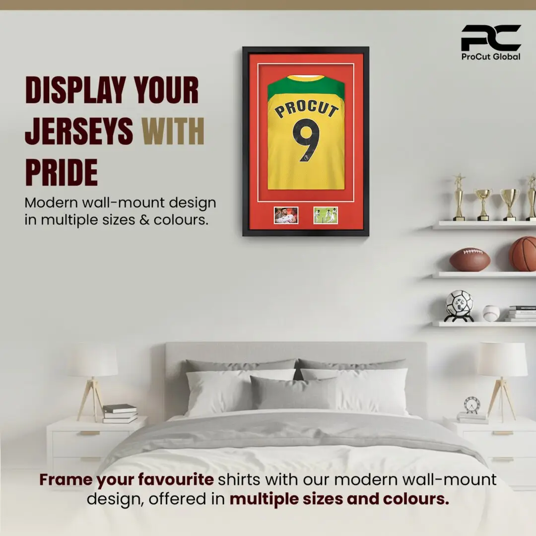 90x60cm Mat Black Football Shirt Frame With Poppy Red Mount And Perspex Front - Box Display For Football, Rugby, And Other Sports Jerseys thumbnail 6