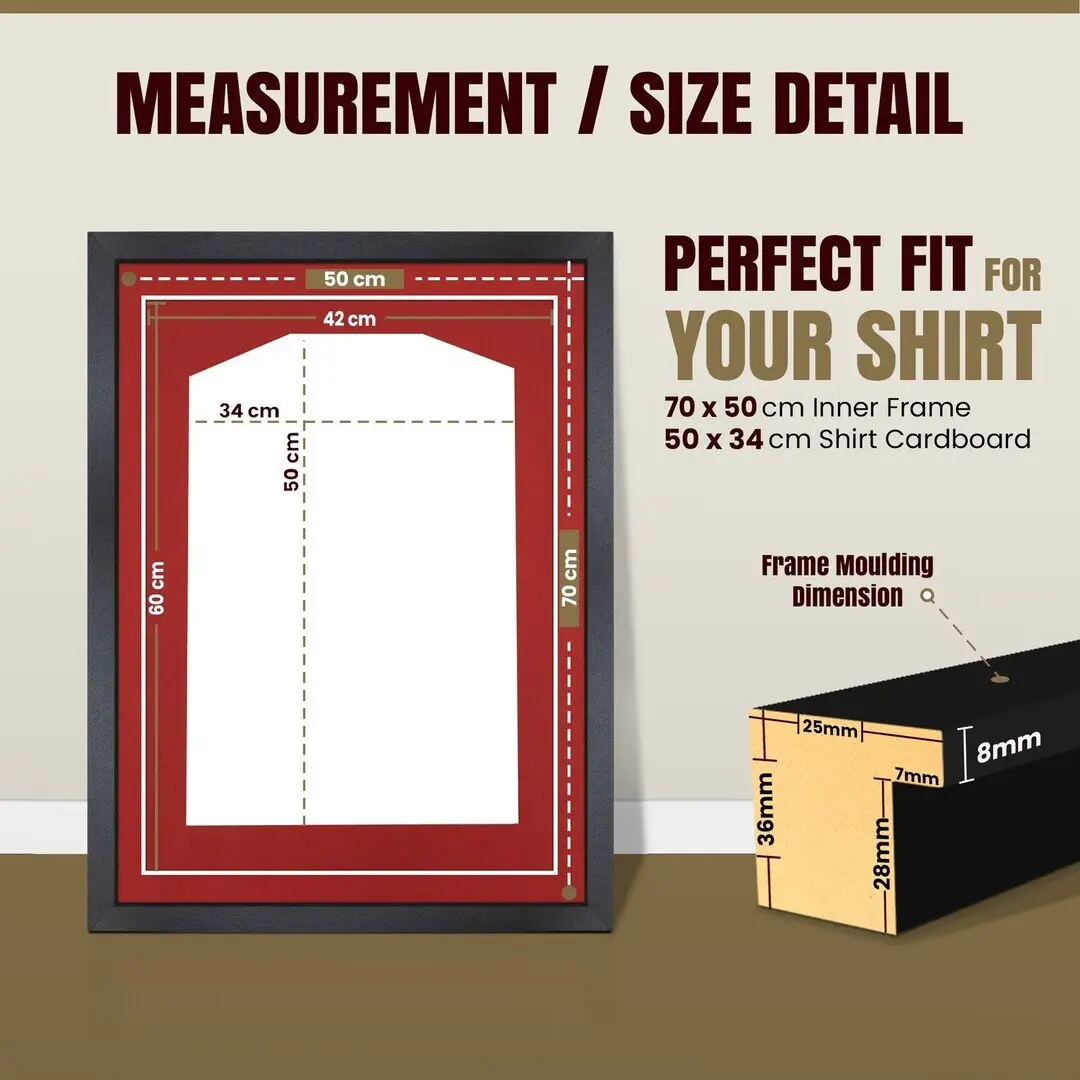 70x50cm Mat Black Football Shirt Frame With Crimson Mount And Perspex Front - Fits Football, Rugby, And Other Sports Jerseys thumbnail 3