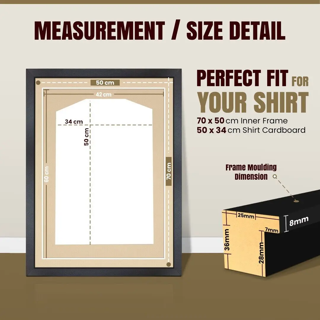 70x50cm Mat Black Football Shirt Frame With Ivory Mount And Perspex Front - Fits Football, Rugby, And Other Sports Jerseys thumbnail 3