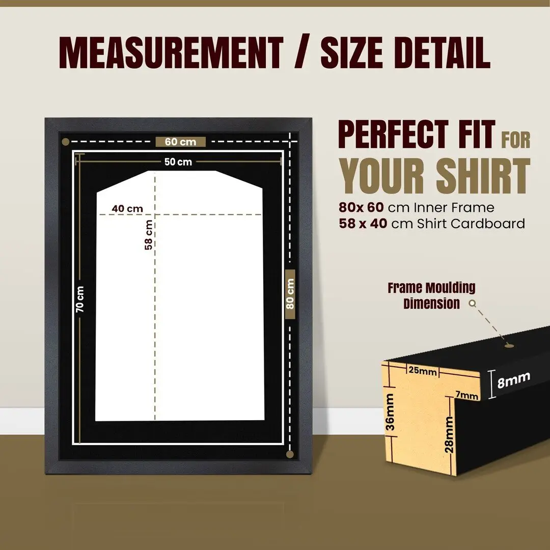 80x60cm Mat Black Football Shirt Frame With Black Mount And Perspex Front - Fits Football, Rugby, And Other Sports Jerseys thumbnail 3