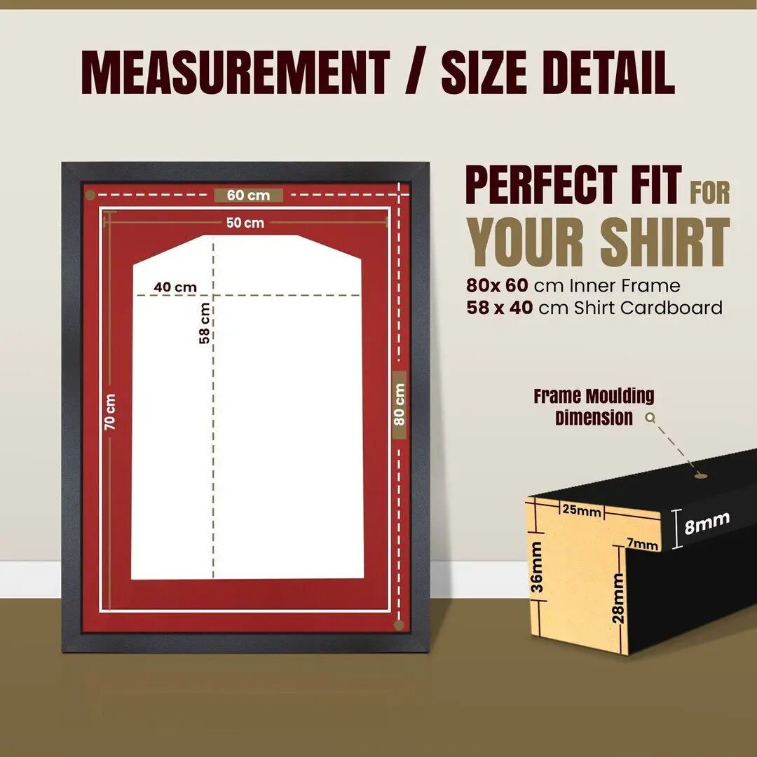 80x60cm Mat Black Football Shirt Frame With Crimson Mount And Perspex Front - Box Display For Football, Rugby, And Other Sports Jerseys thumbnail 3