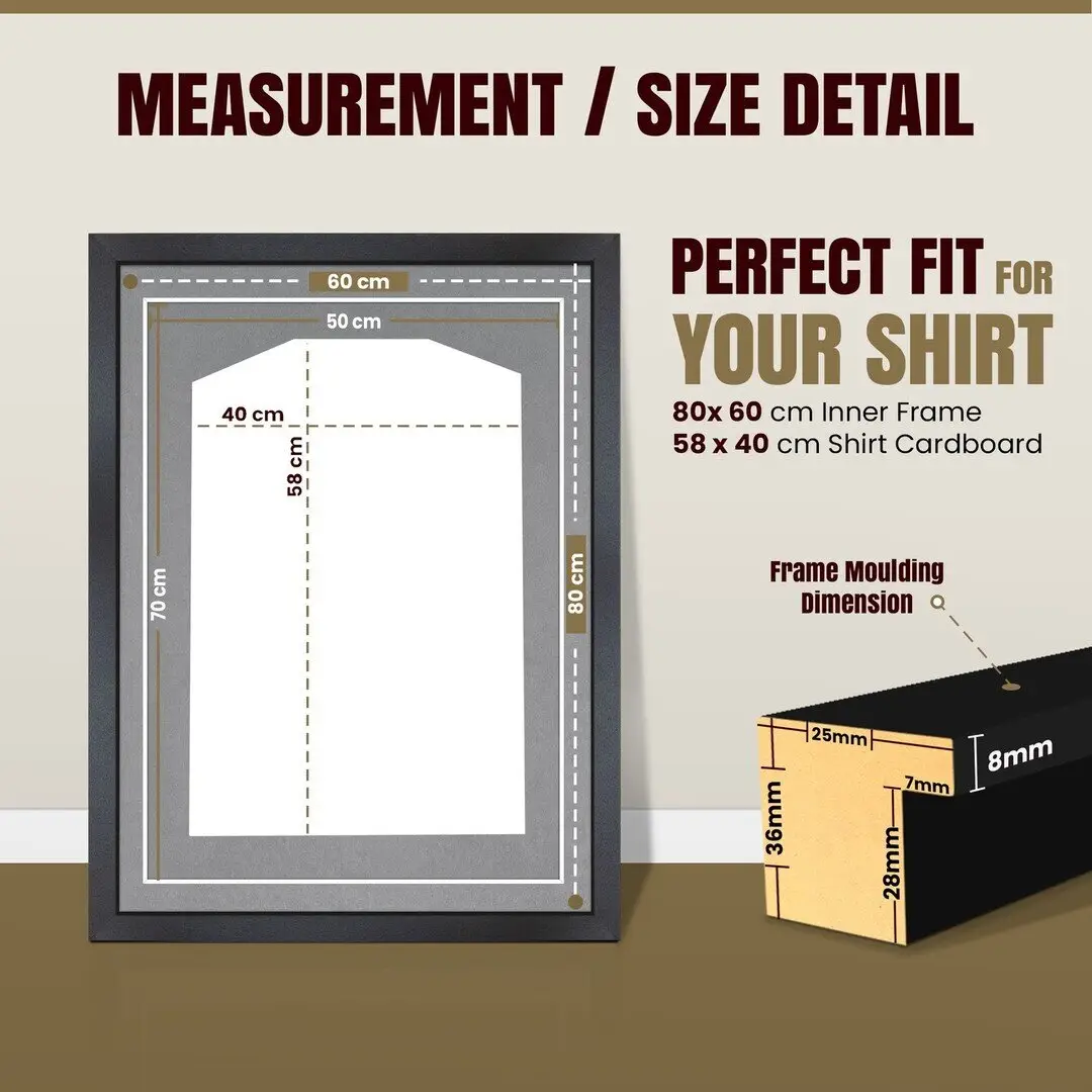 80x60cm Mat Black Football Shirt Frame With Mid Grey Mount And Perspex Front For Sports Jerseys thumbnail 3