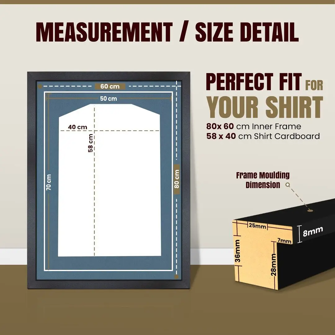 80x60cm Mat Black Football Shirt Frame With Pompador Mount And Perspex Front - Fits Football, Rugby, And Other Sports Jerseys thumbnail 3