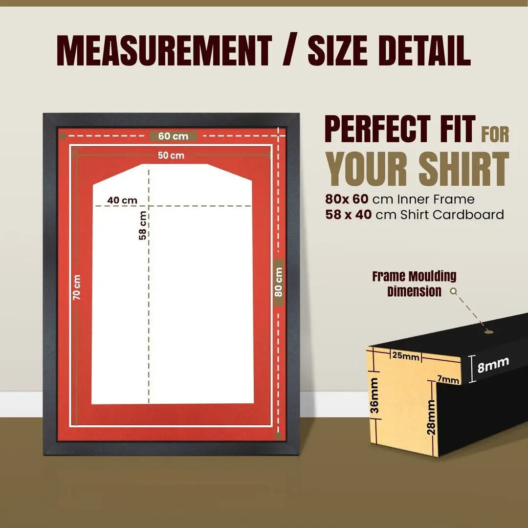 80x60cm Mat Black Football Shirt Frame With Poppy Red Mount And Perspex Front For Sports Jerseys thumbnail 3