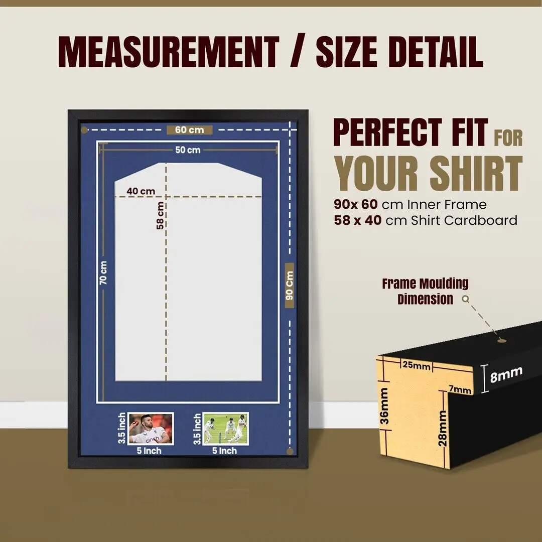 90x60cm Mat Black Football Shirt Frame With Blue Mount And Perspex Front - Fits Football, Rugby, And Other Sports Jerseys thumbnail 3