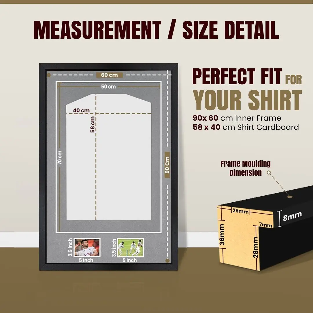 90x60cm Mat Black Football Shirt Frame With Mid Grey Mount And Perspex Front - Fits Football, Rugby, And Other Sports Jerseys thumbnail 3