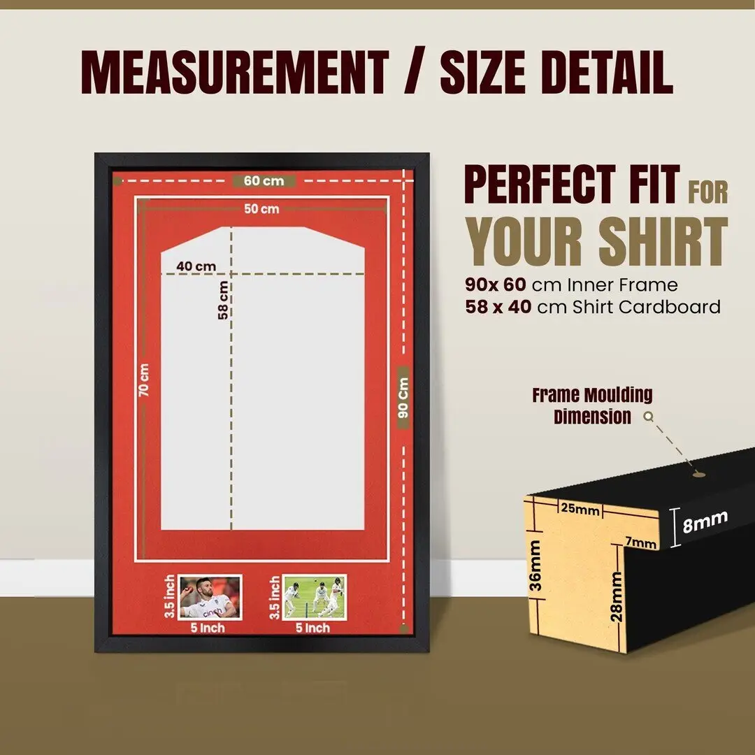 90x60cm Mat Black Football Shirt Frame With Poppy Red Mount And Perspex Front - Box Display For Football, Rugby, And Other Sports Jerseys thumbnail 3