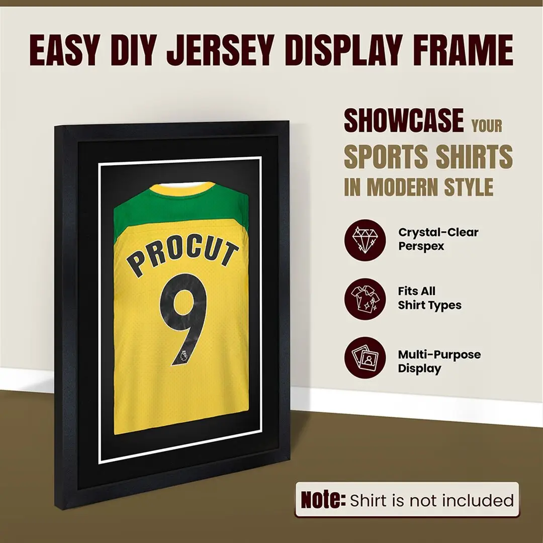 70x50cm Mat Black Football Shirt Frame With Black Mount And Perspex Front For Sports Jerseys thumbnail 8