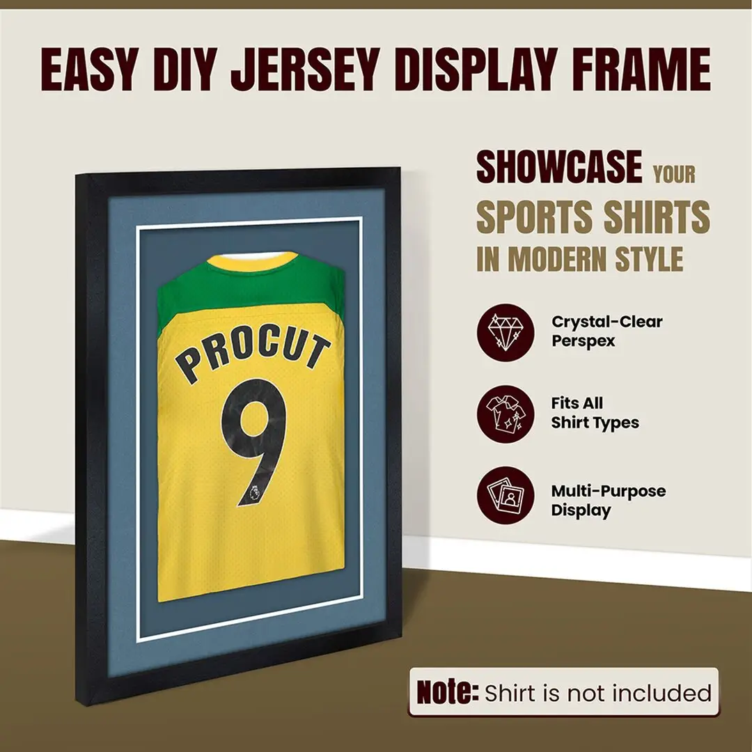 70x50cm Mat Black Football Shirt Frame With Pompador Mount And Perspex Front For Sports Jerseys thumbnail 8