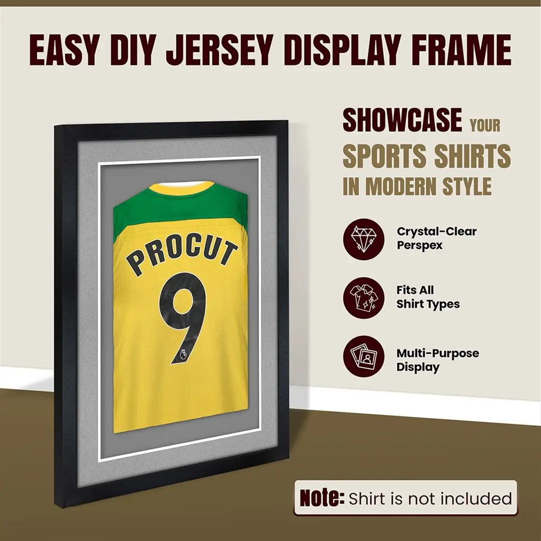 70x50cm Mat Black Football Shirt Frame With Silver Mount And Perspex Front - Fits Football, Rugby, And Other Sports Jerseys thumbnail 8