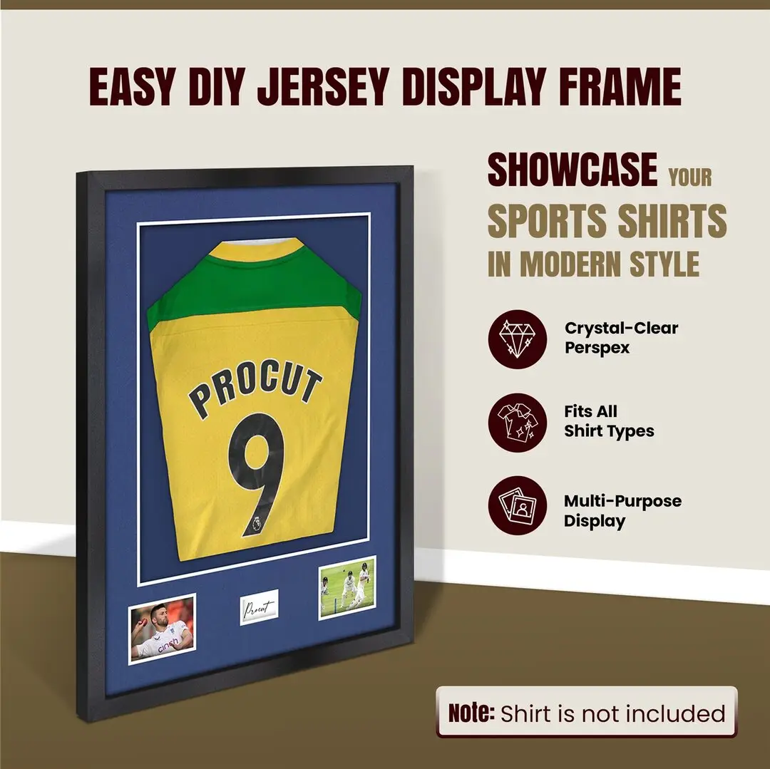 77.5x58.5cm Mat Black Football Shirt Frame With Blue Mount And Perspex Front - Box Display For Football, Rugby, And Other Sports Jerseys thumbnail 8