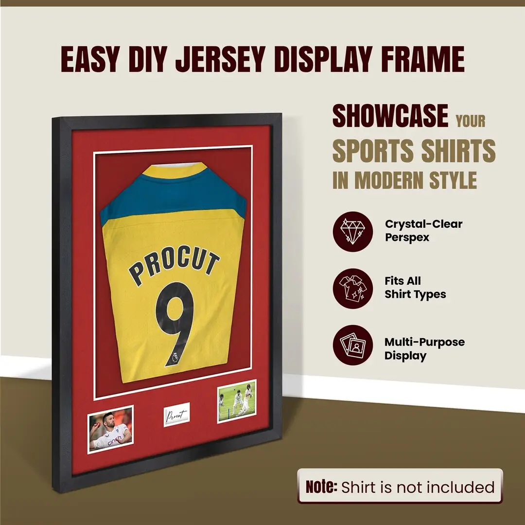 77.5x58.5cm Mat Black Football Shirt Frame With Crimson Mount And Perspex Front - Box Display For Football, Rugby, And Other Sports Jerseys thumbnail 8