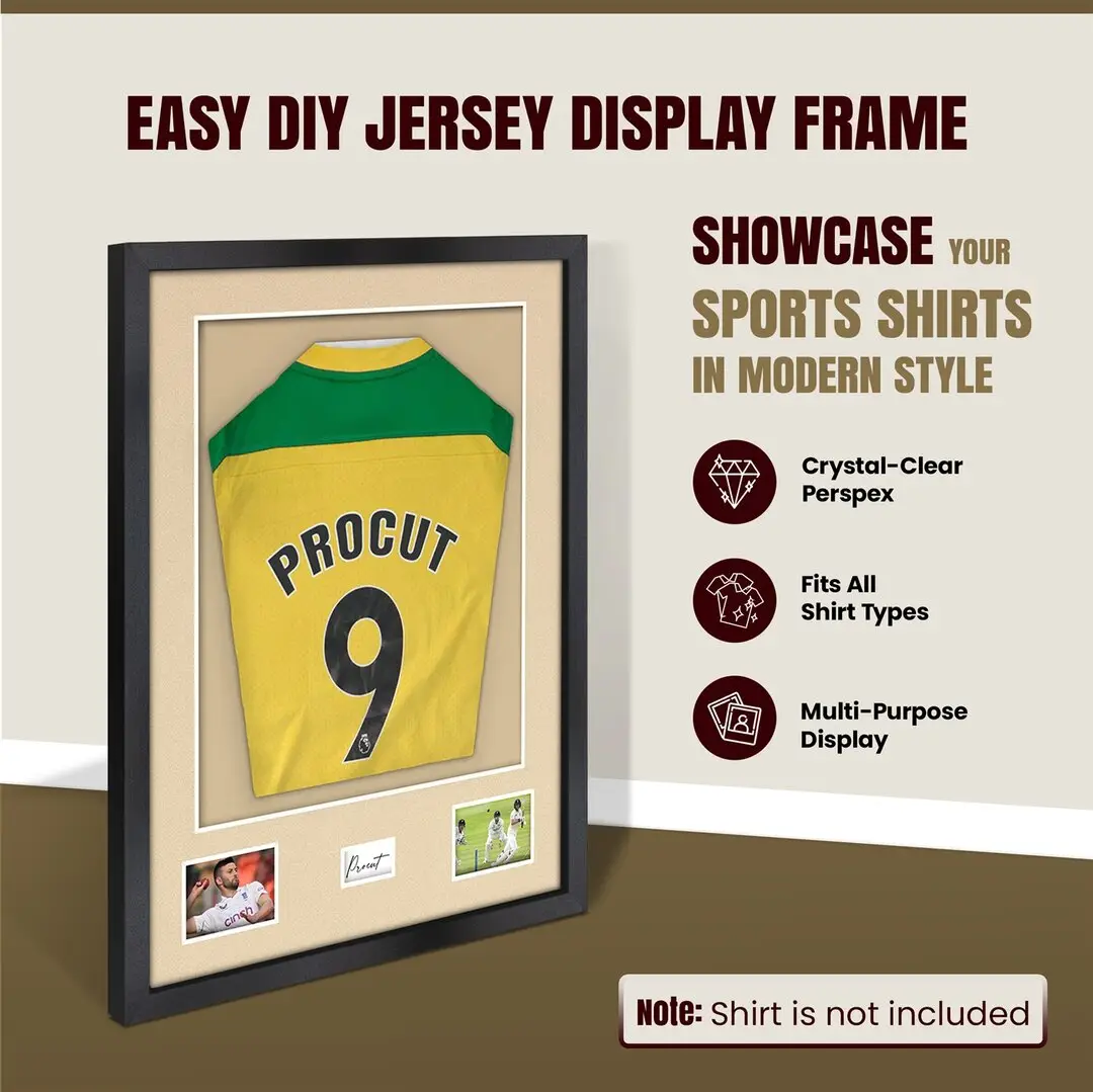77.5x58.5cm Mat Black Football Shirt Frame With Ivory Mount And Perspex Front - Fits Football, Rugby, And Other Sports Jerseys thumbnail 8