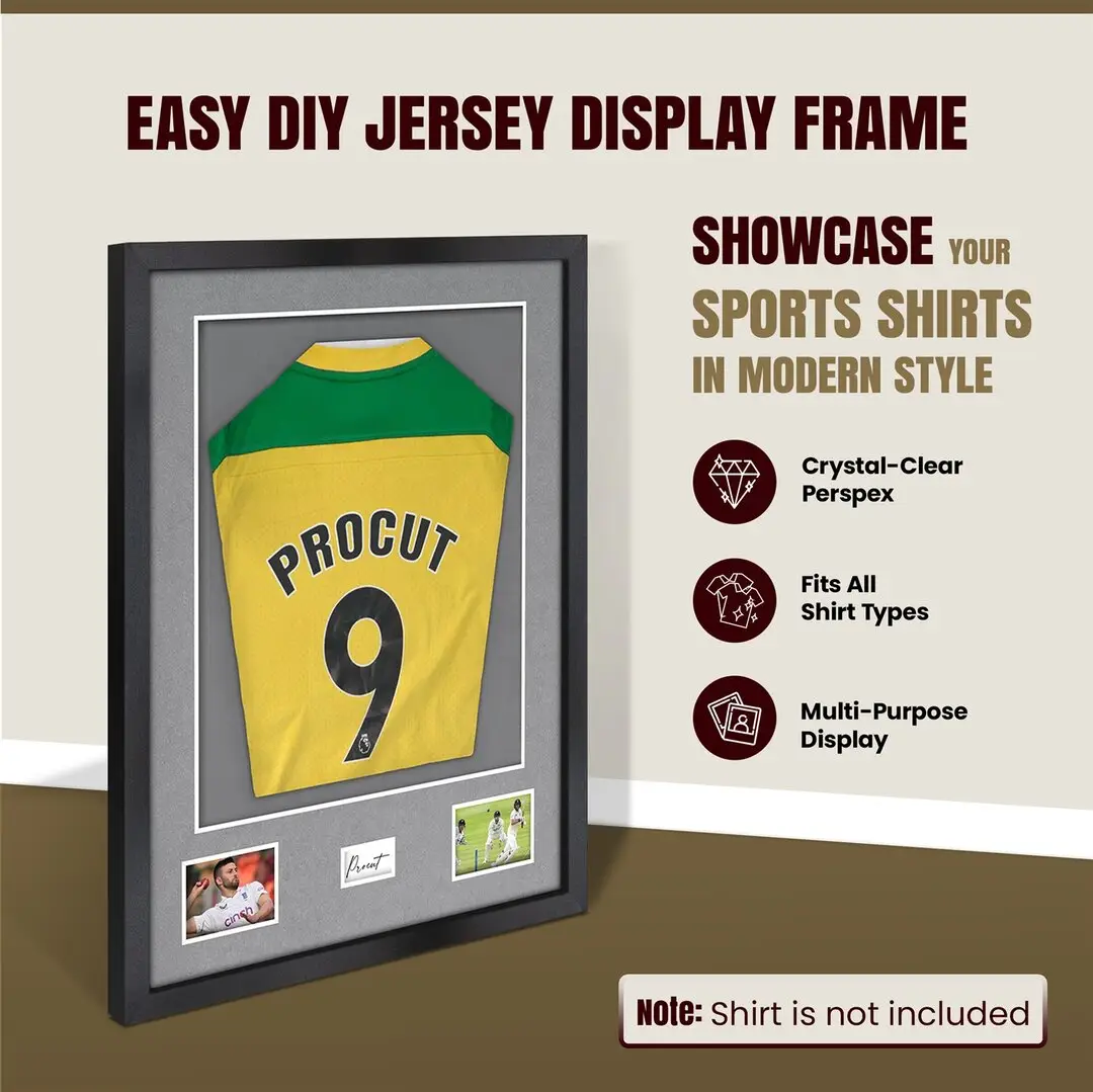 77.5x58.5cm Mat Black Football Shirt Frame With Mid Grey Mount And Perspex Front For Sports Jerseys thumbnail 8