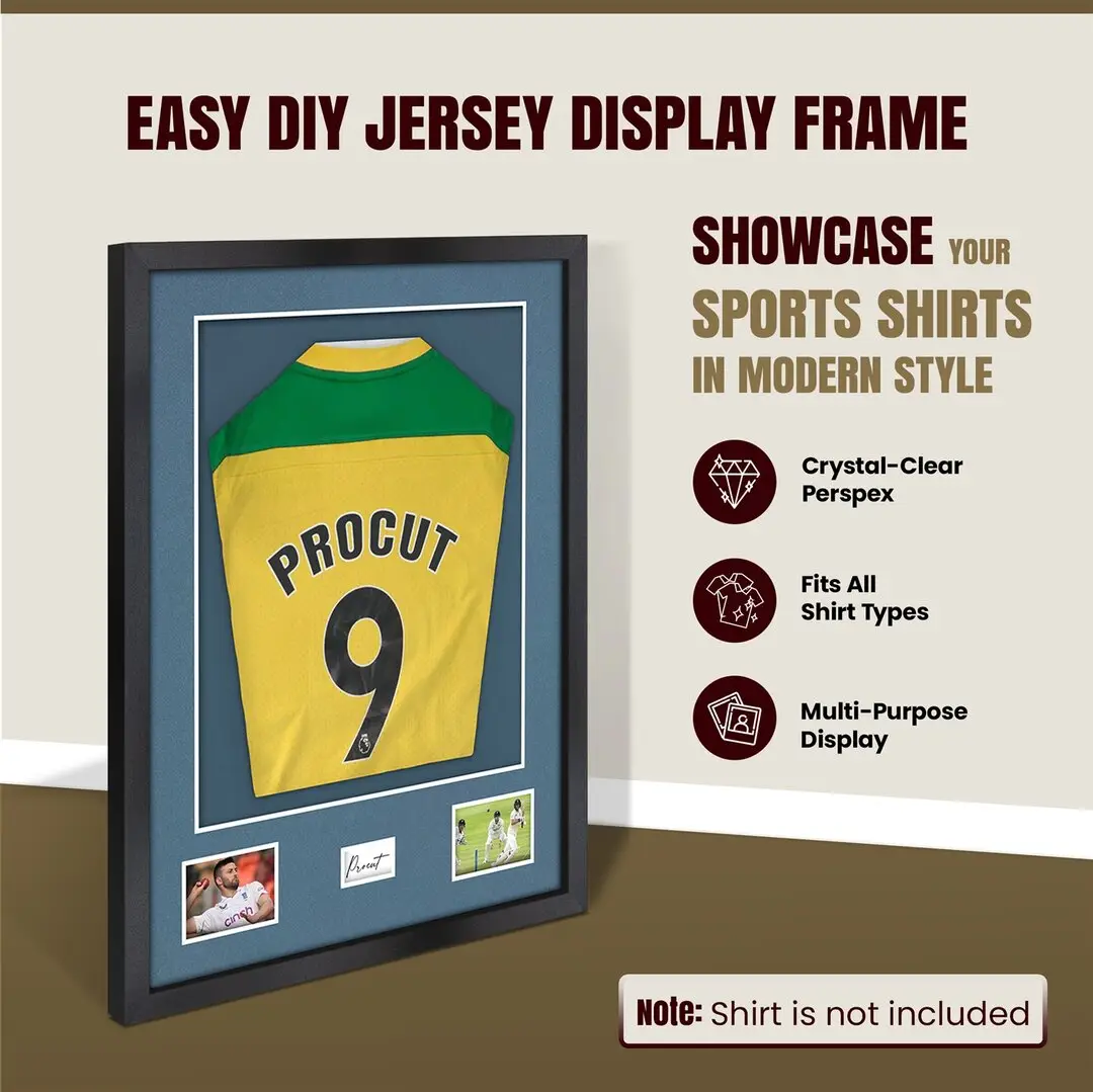 77.5x58.5cm Mat Black Football Shirt Frame With Pompador Mount And Perspex Front - Fits Football, Rugby, And Other Sports Jerseys thumbnail 8