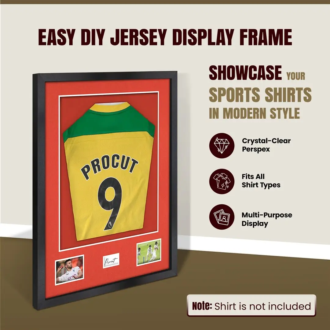 77.5x58.5cm Mat Black Football Shirt Frame With Poppy Red Mount And Perspex Front - Fits Football, Rugby, And Other Sports Jerseys thumbnail 8