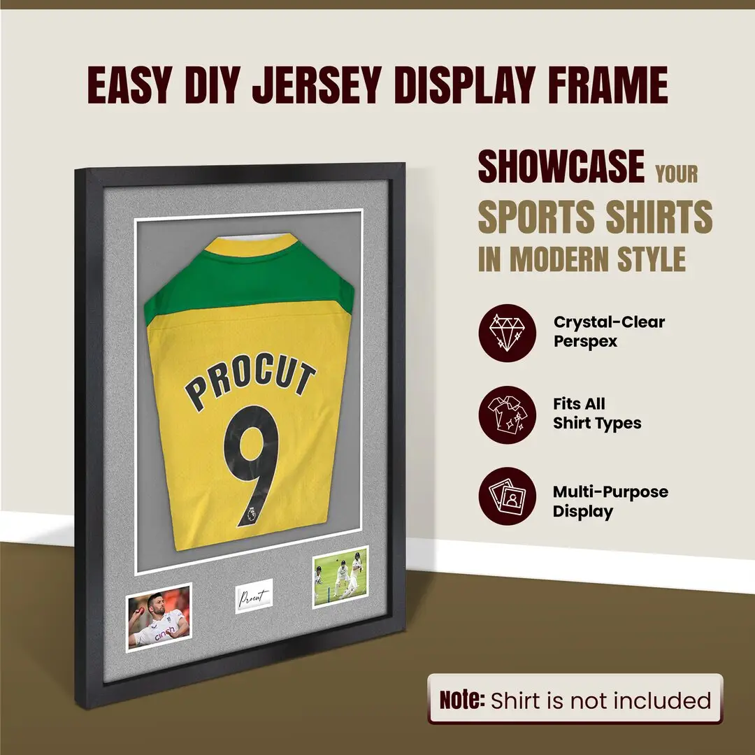 77.5x58.5cm Mat Black Football Shirt Frame With Silver Mount And Perspex Front - Fits Football, Rugby, And Other Sports Jerseys thumbnail 8