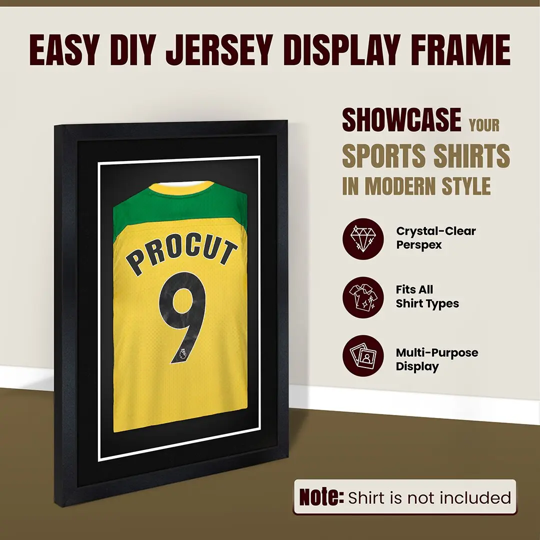 80x60cm Mat Black Football Shirt Frame With Black Mount And Perspex Front - Fits Football, Rugby, And Other Sports Jerseys thumbnail 8