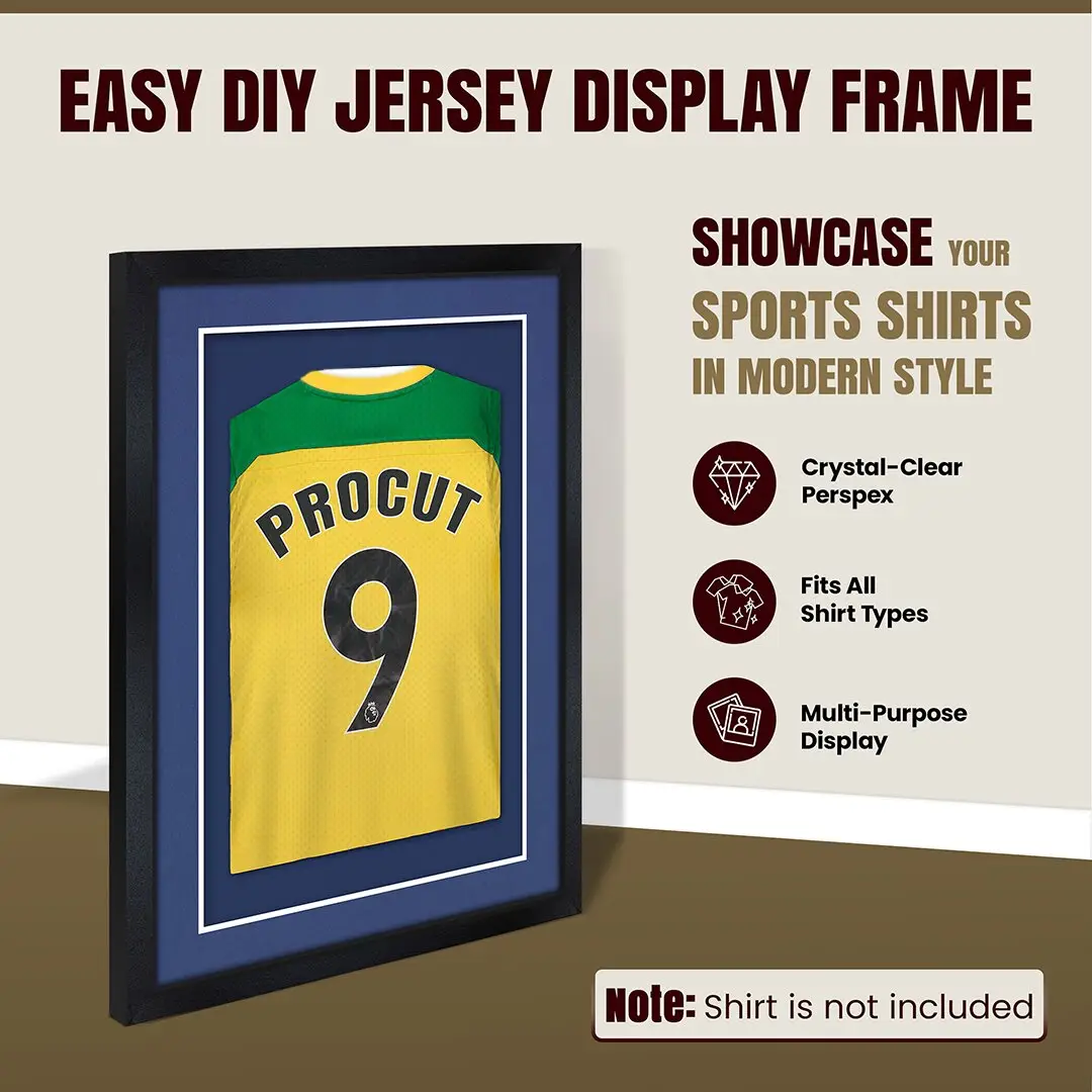 80x60cm Mat Black Football Shirt Frame With Blue Mount And Perspex Front For Sports Jerseys thumbnail 8