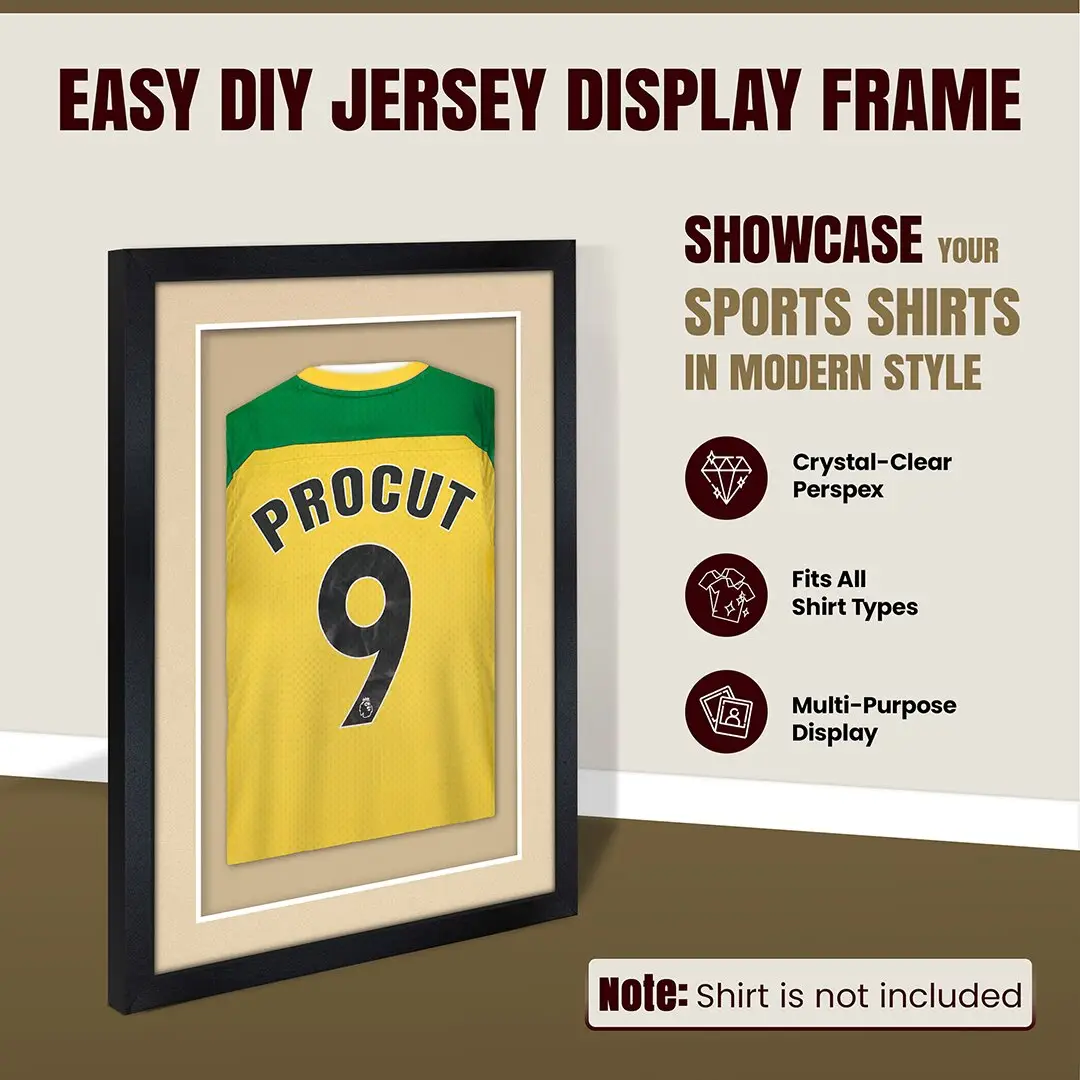 80x60cm Mat Black Football Shirt Frame With Ivory Mount And Perspex Front - Fits Football, Rugby, And Other Sports Jerseys thumbnail 8