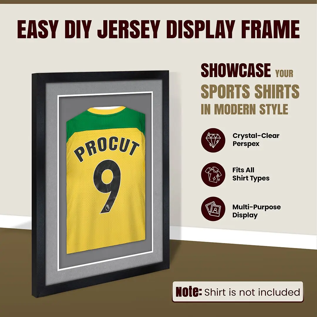 80x60cm Mat Black Football Shirt Frame With Mid Grey Mount And Perspex Front For Sports Jerseys thumbnail 8