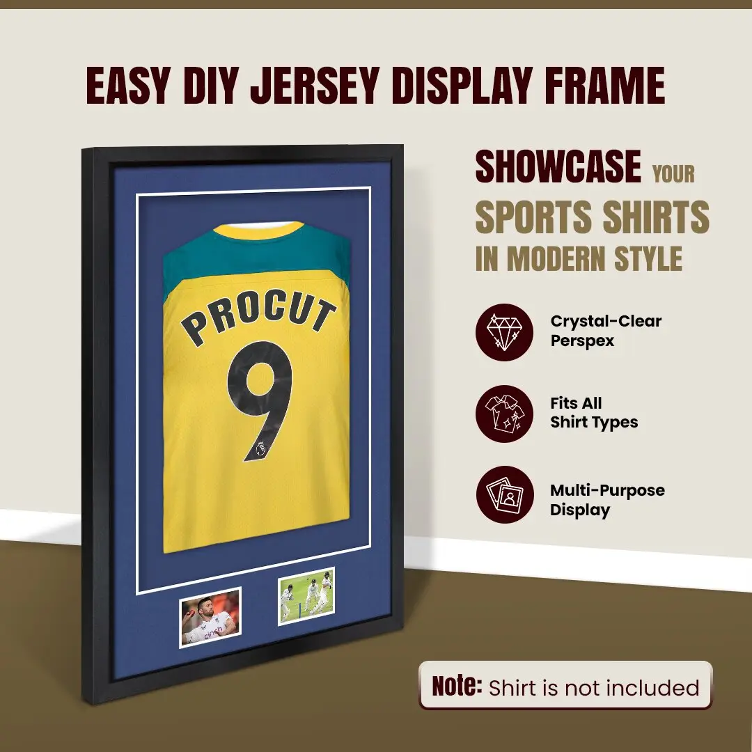 90x60cm Mat Black Football Shirt Frame With Blue Mount And Perspex Front - Fits Football, Rugby, And Other Sports Jerseys thumbnail 8