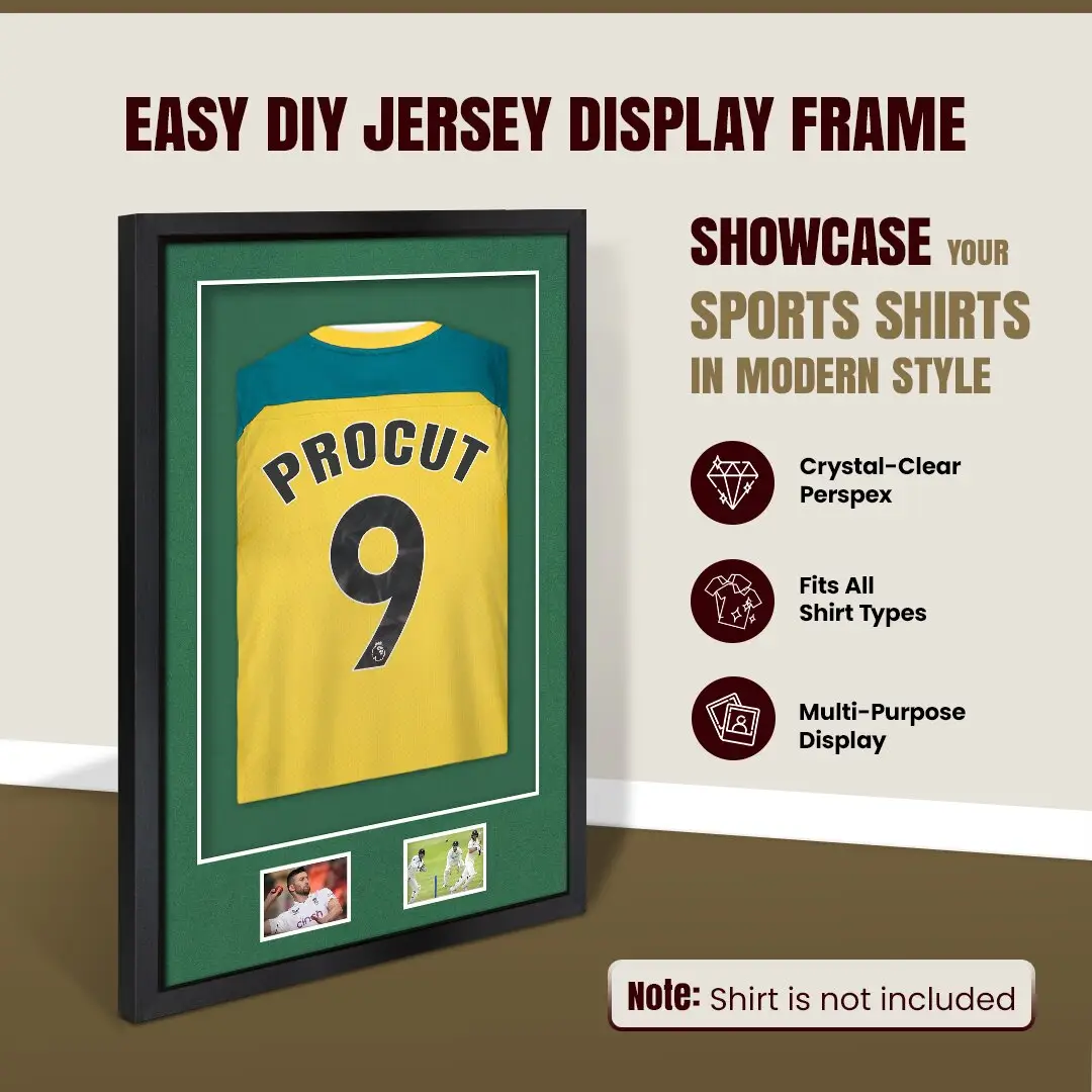 90x60cm Mat Black Football Shirt Frame With Emerald (Green) Mount And Perspex Front - Box Display For Football, Rugby, And Other Sports Jerseys thumbnail 8