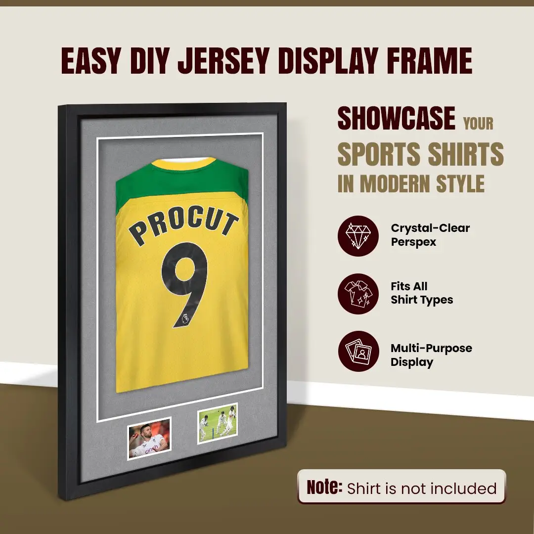 90x60cm Mat Black Football Shirt Frame With Mid Grey Mount And Perspex Front - Fits Football, Rugby, And Other Sports Jerseys thumbnail 8