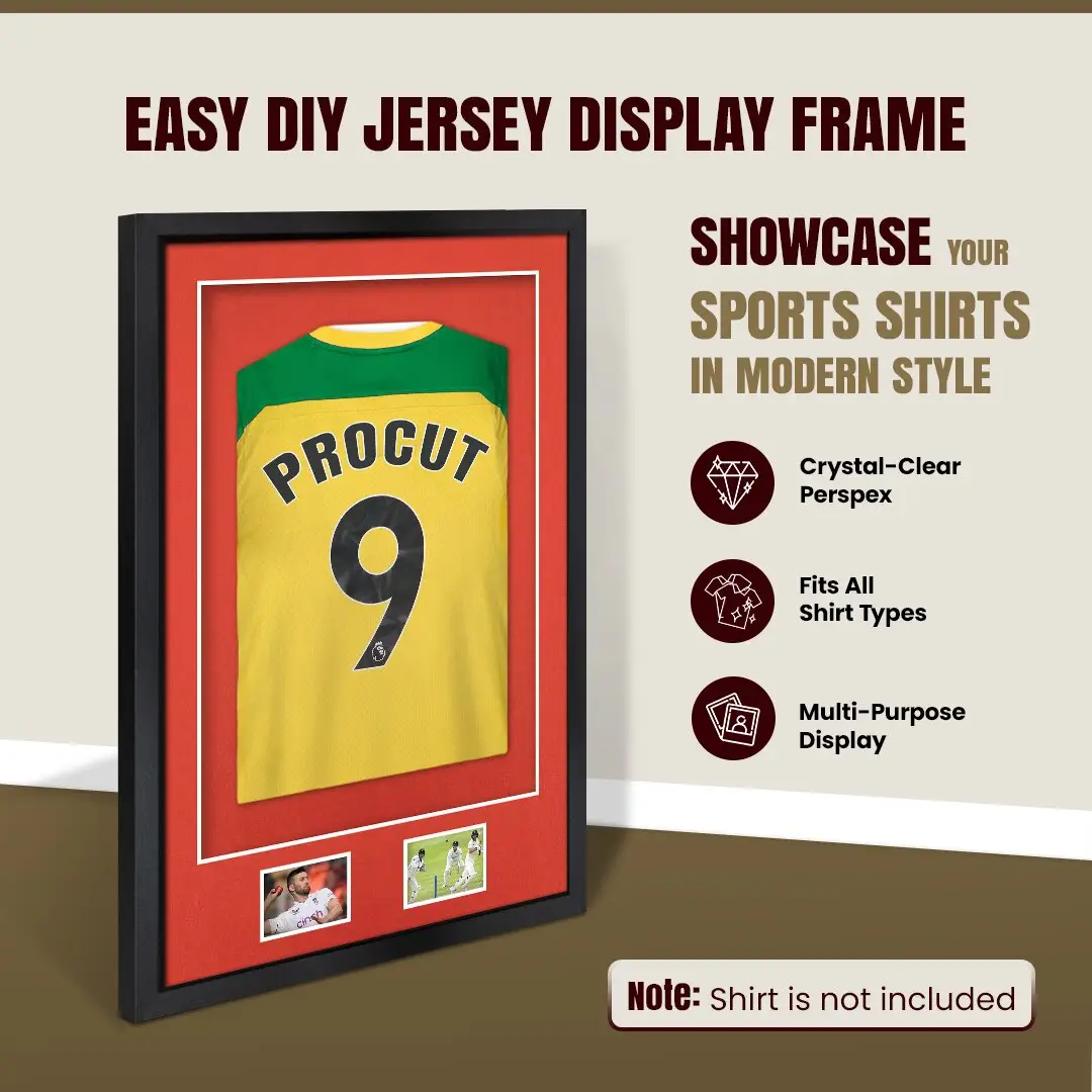 90x60cm Mat Black Football Shirt Frame With Poppy Red Mount And Perspex Front - Box Display For Football, Rugby, And Other Sports Jerseys thumbnail 8