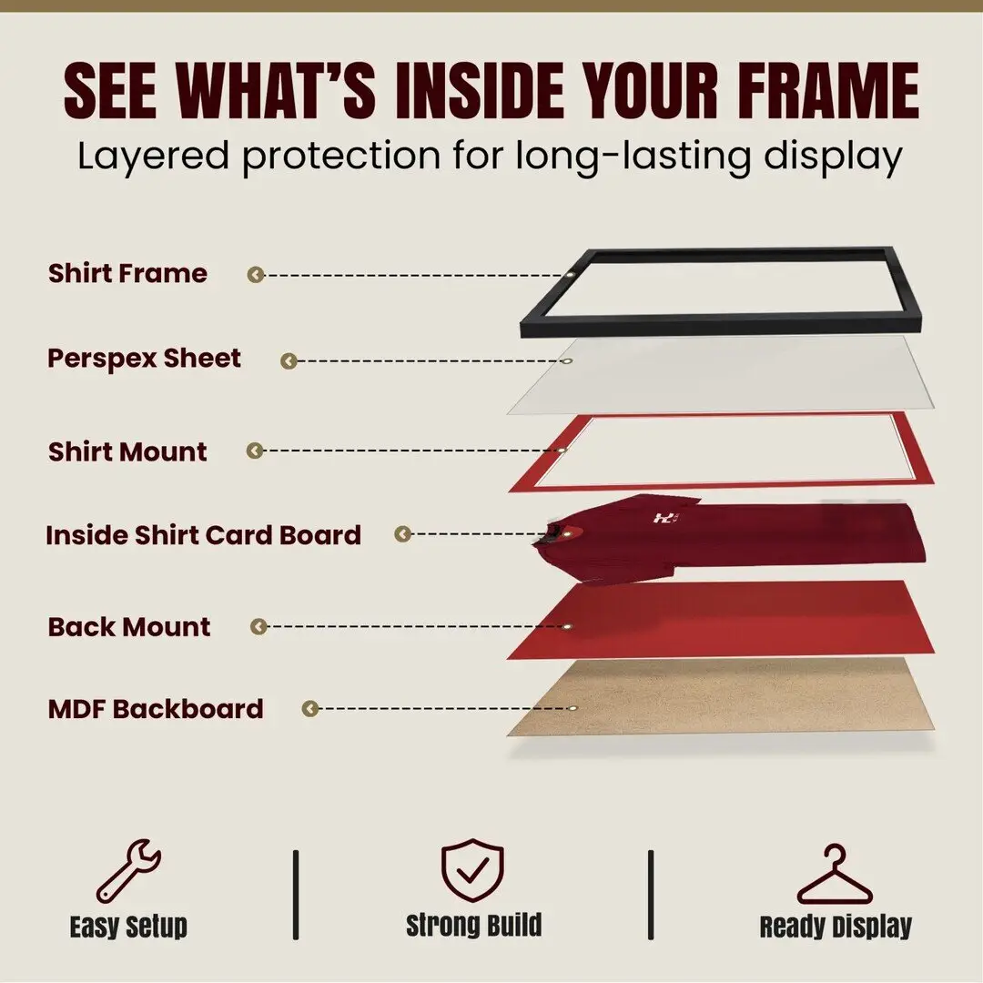 70x50cm Mat Black Football Shirt Frame With Crimson Mount And Perspex Front - Fits Football, Rugby, And Other Sports Jerseys thumbnail 4