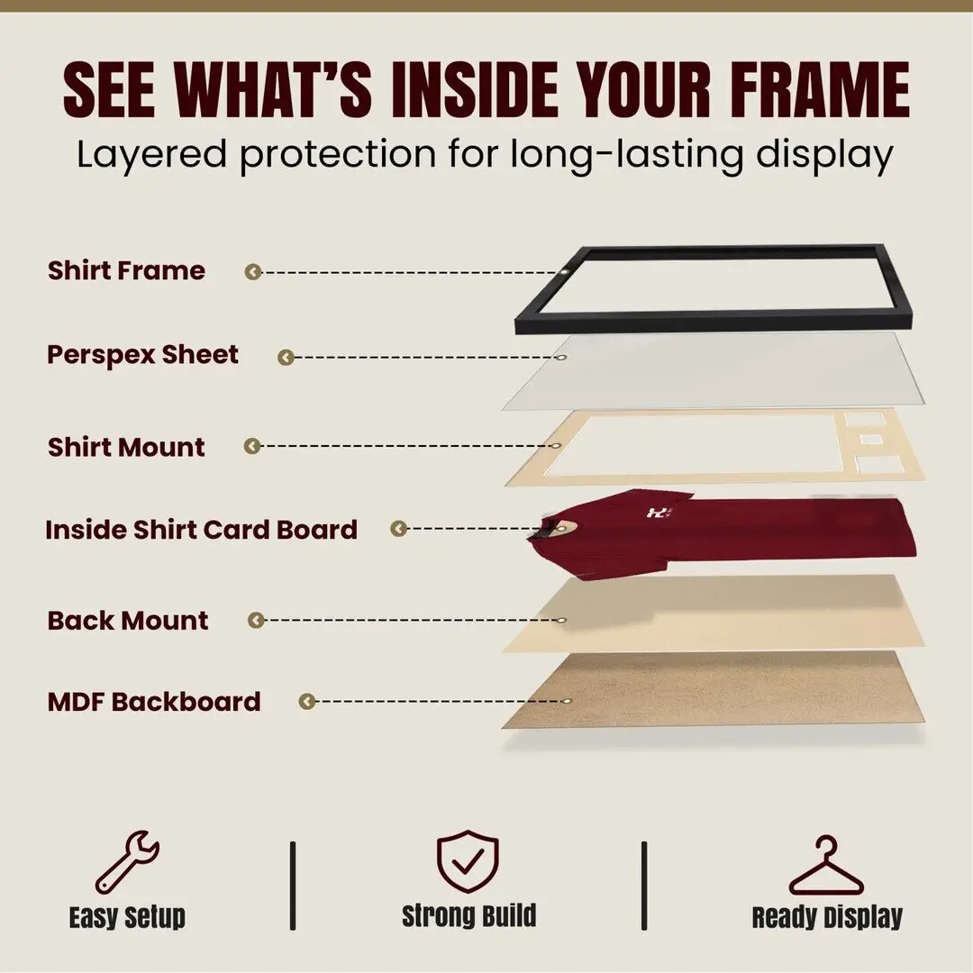 77.5x58.5cm Mat Black Football Shirt Frame With Ivory Mount And Perspex Front - Fits Football, Rugby, And Other Sports Jerseys thumbnail 4