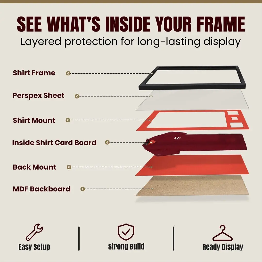 77.5x58.5cm Mat Black Football Shirt Frame With Poppy Red Mount And Perspex Front - Fits Football, Rugby, And Other Sports Jerseys thumbnail 4