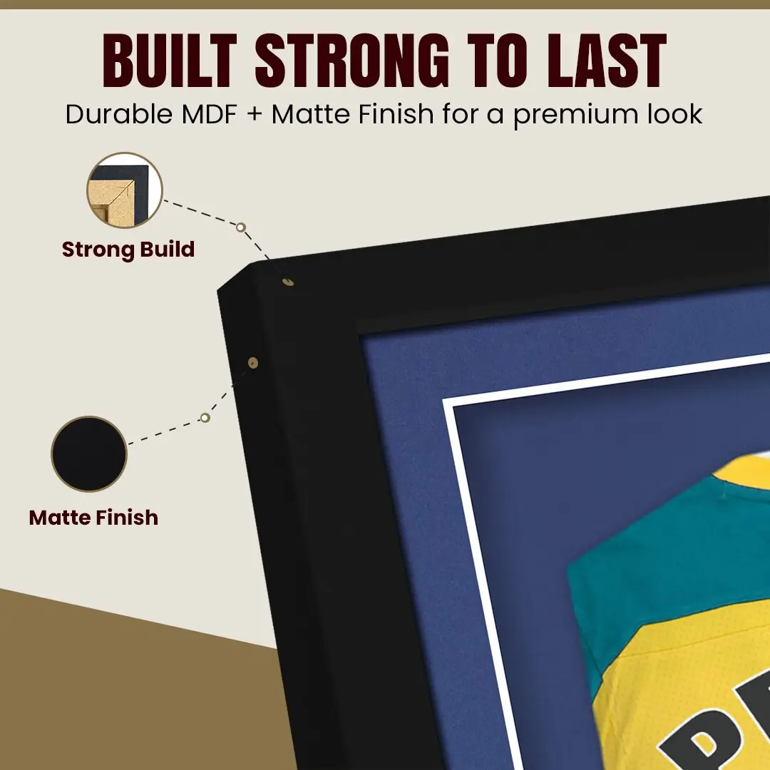 70x50cm Mat Black Football Shirt Frame With Blue Mount And Perspex Front - Box Display For Football, Rugby, And Other Sports Jerseys thumbnail 7