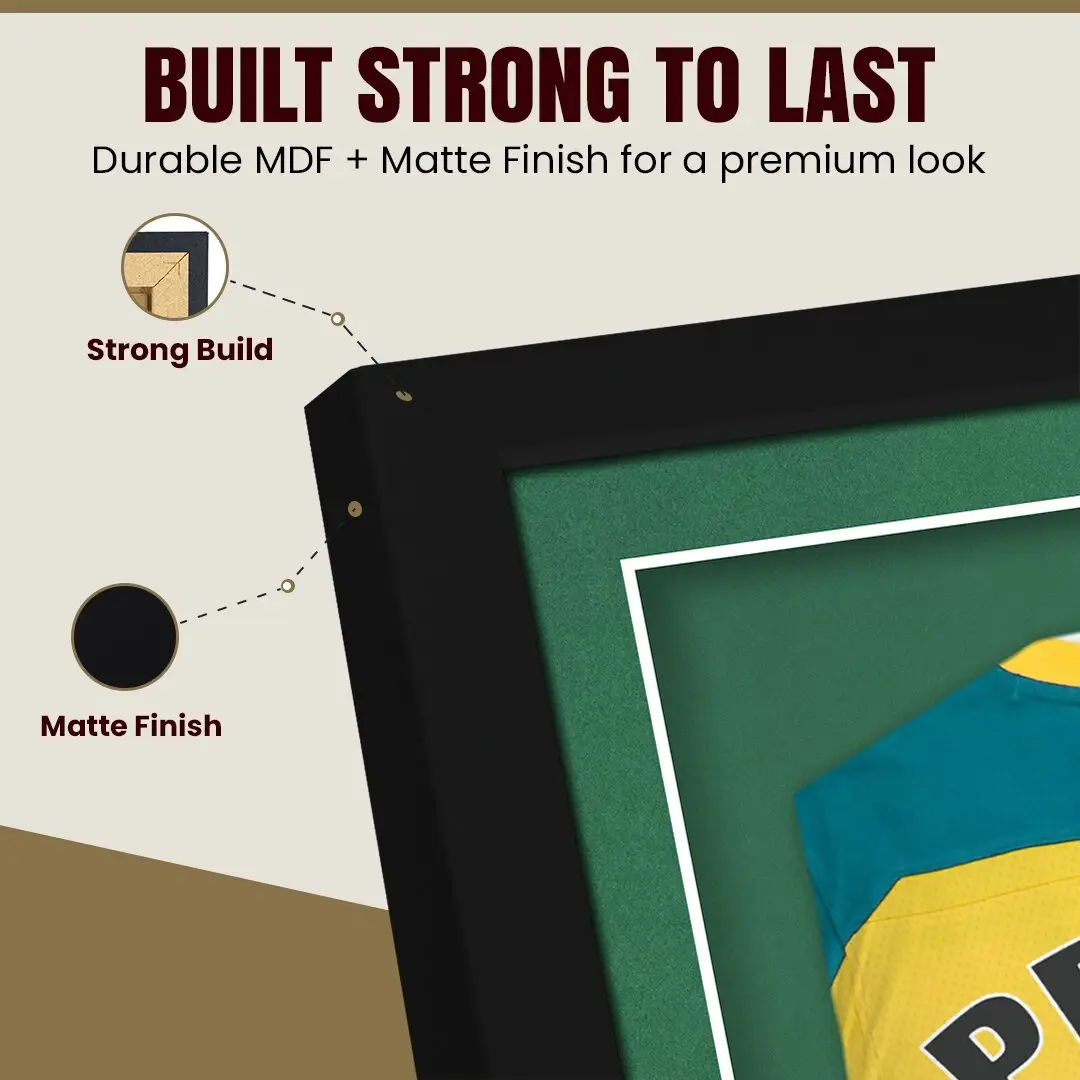 70x50cm Mat Black Football Shirt Frame With Emerald (Green) Mount And Perspex Front For Sports Jerseys thumbnail 7