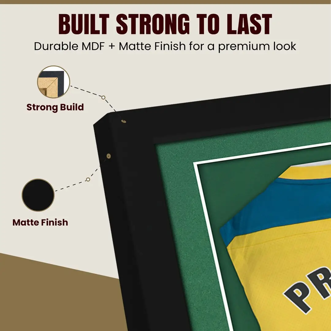 77.5x58.5cm Mat Black Football Shirt Frame With Emerald (Green) Mount And Perspex Front For Sports Jerseys thumbnail 7