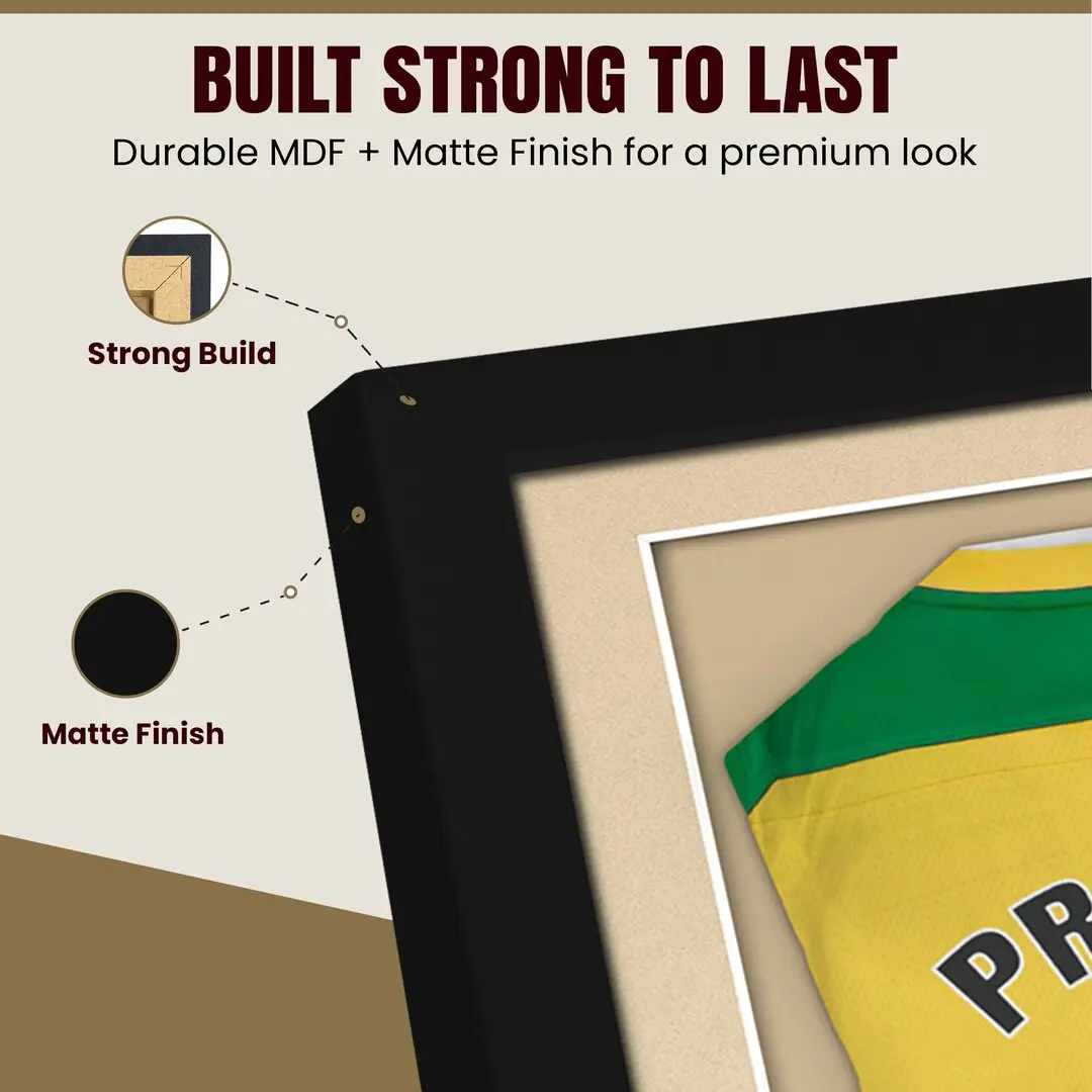 77.5x58.5cm Mat Black Football Shirt Frame With Ivory Mount And Perspex Front - Fits Football, Rugby, And Other Sports Jerseys thumbnail 7