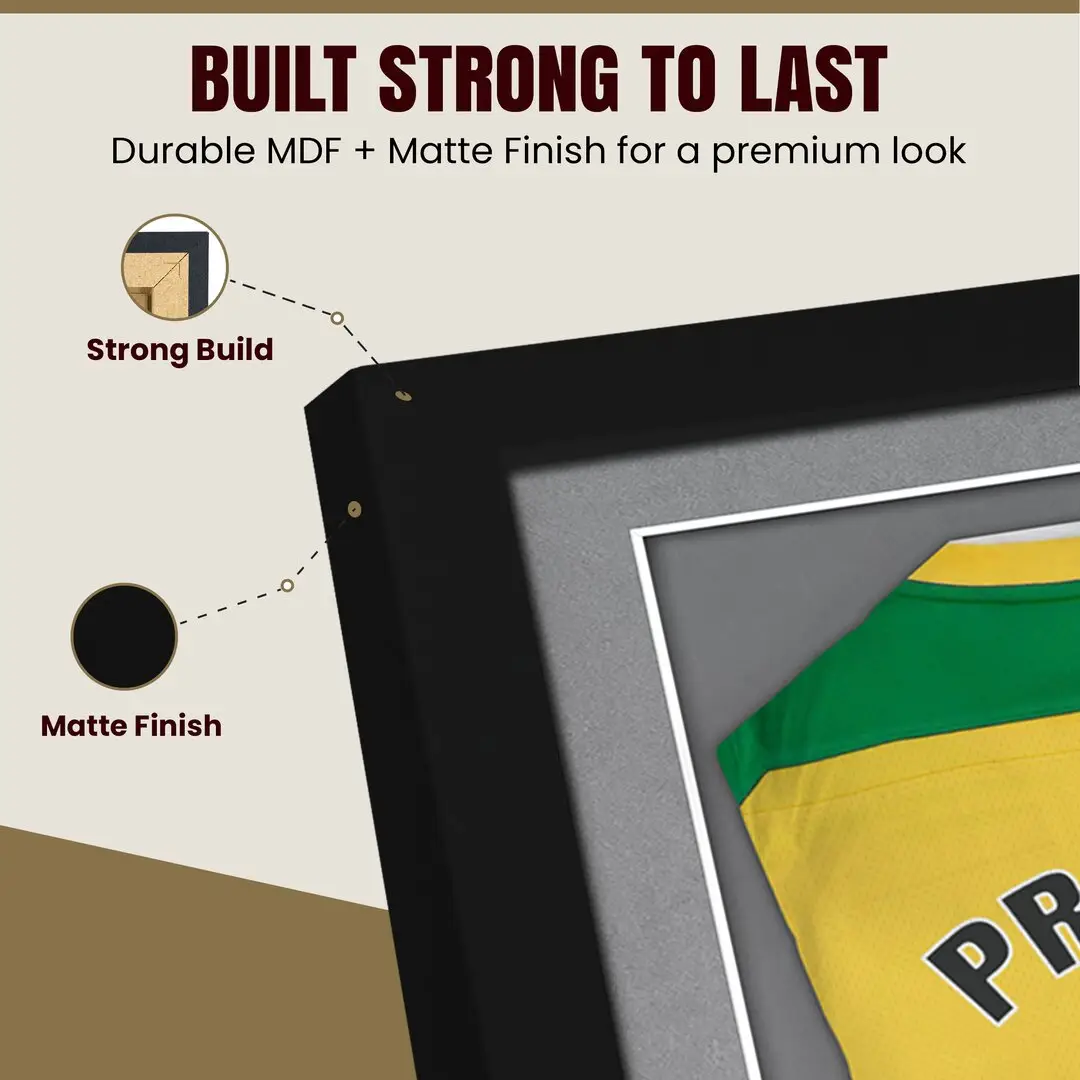 77.5x58.5cm Mat Black Football Shirt Frame With Mid Grey Mount And Perspex Front For Sports Jerseys thumbnail 7