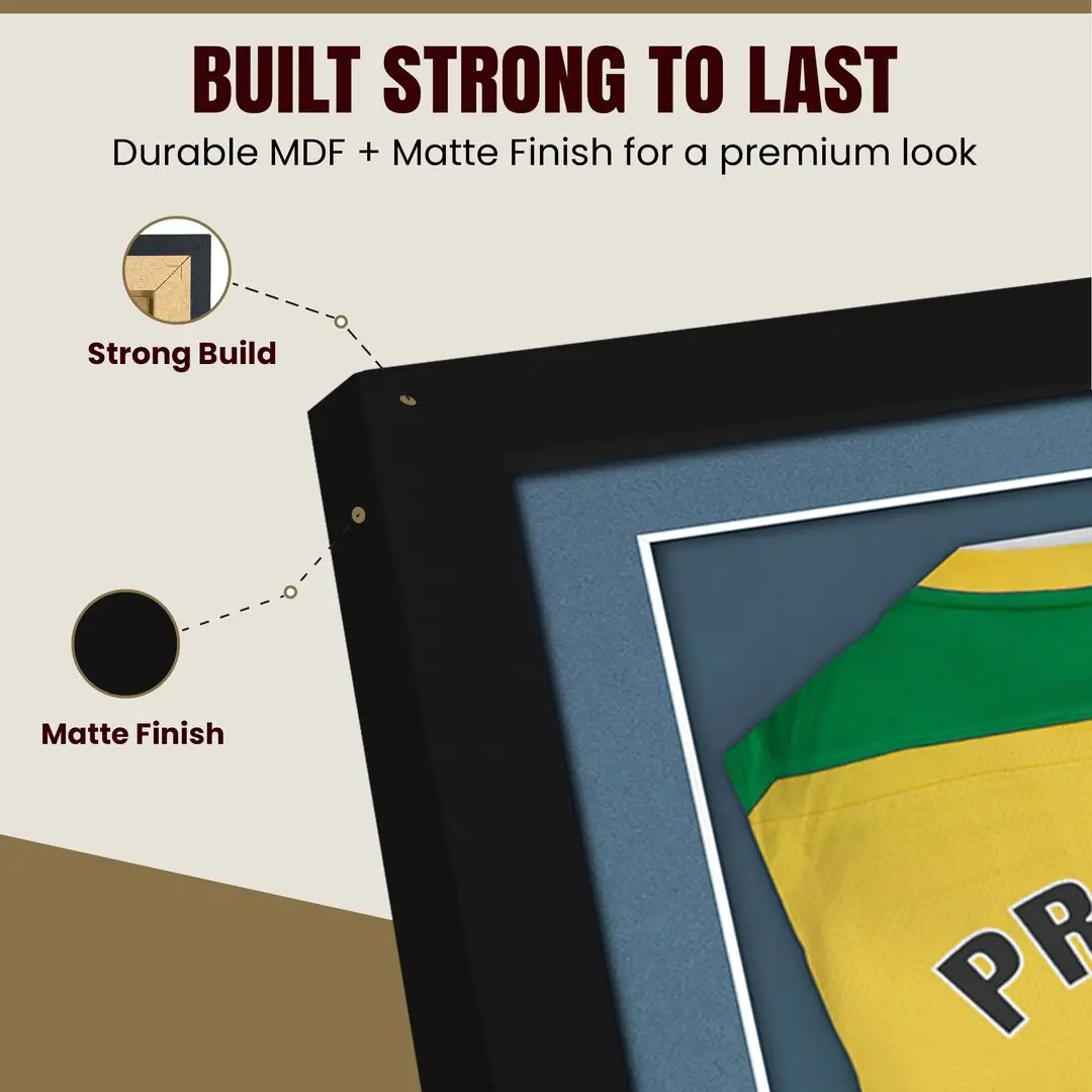 77.5x58.5cm Mat Black Football Shirt Frame With Pompador Mount And Perspex Front - Fits Football, Rugby, And Other Sports Jerseys thumbnail 7