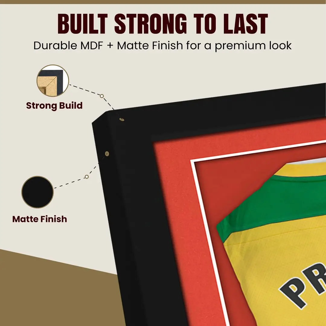 77.5x58.5cm Mat Black Football Shirt Frame With Poppy Red Mount And Perspex Front - Fits Football, Rugby, And Other Sports Jerseys thumbnail 7