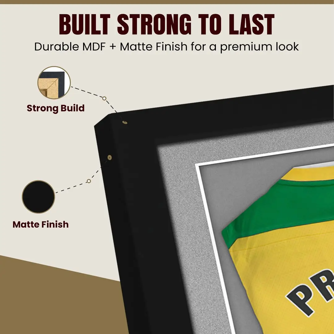 77.5x58.5cm Mat Black Football Shirt Frame With Silver Mount And Perspex Front - Fits Football, Rugby, And Other Sports Jerseys thumbnail 7