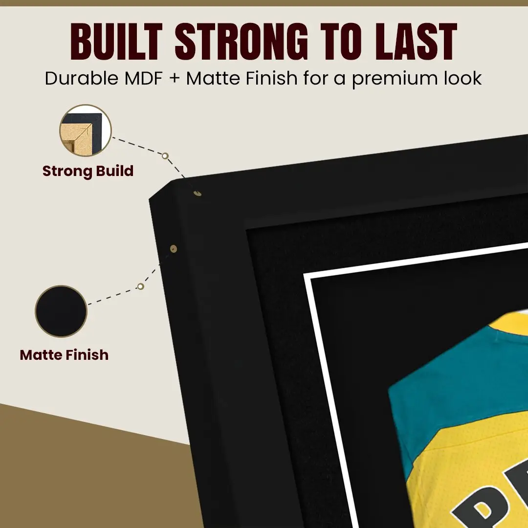 80x60cm Mat Black Football Shirt Frame With Black Mount And Perspex Front - Fits Football, Rugby, And Other Sports Jerseys thumbnail 7