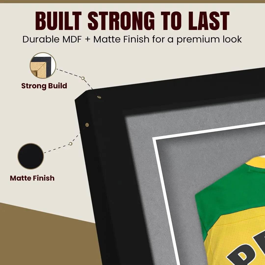 80x60cm Mat Black Football Shirt Frame With Mid Grey Mount And Perspex Front For Sports Jerseys thumbnail 7